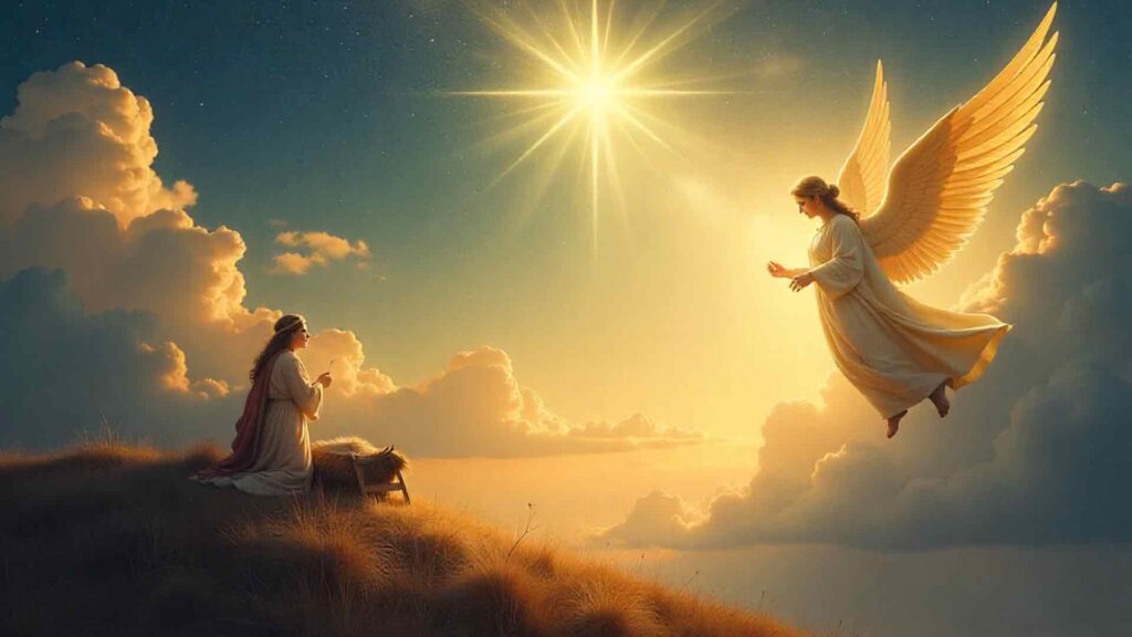 Heavenly Religious Christmas Wallpaper With Ethereal Angels