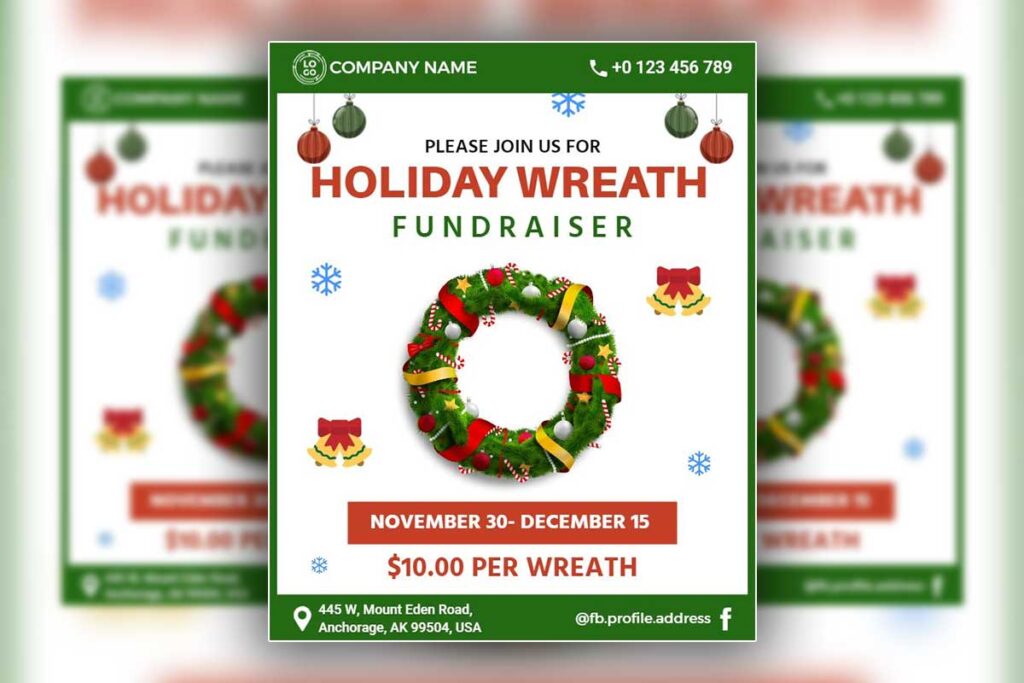 Holiday Wreath Fundraiser Event Flyer Template