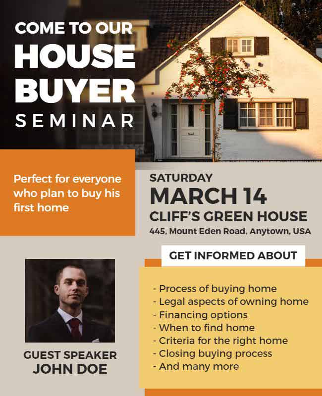 Home Buying Seminar Flyer for First-Time Buyers with Essential Tips and Insights