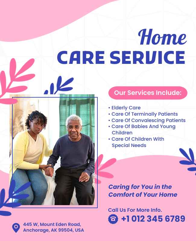 General home care flyer showcasing caregiving services and clean design.