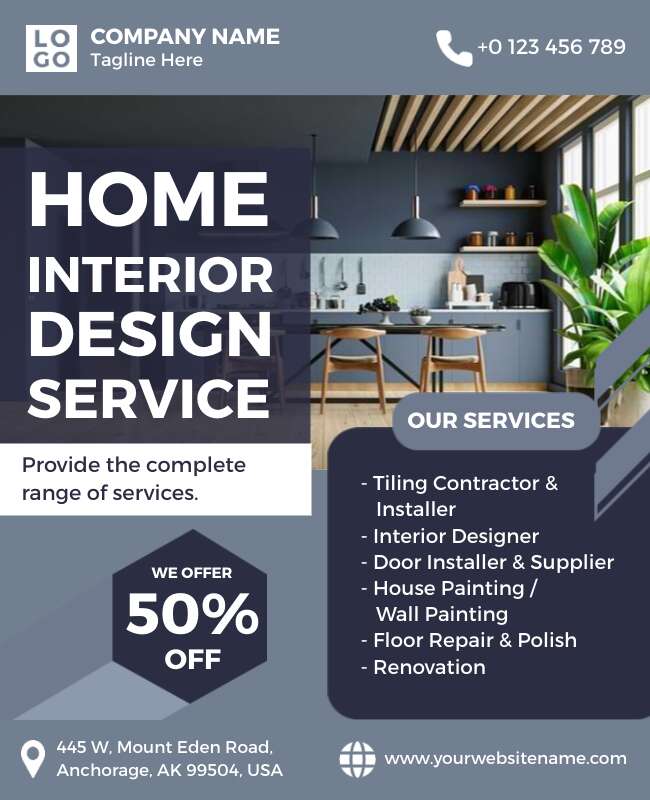 Home Interior Design Services Promotional Flyer Template