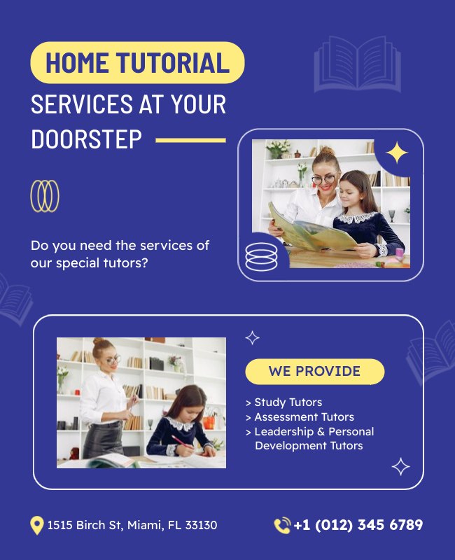  A professional flyer promoting home tutorial services with key details and a welcoming design