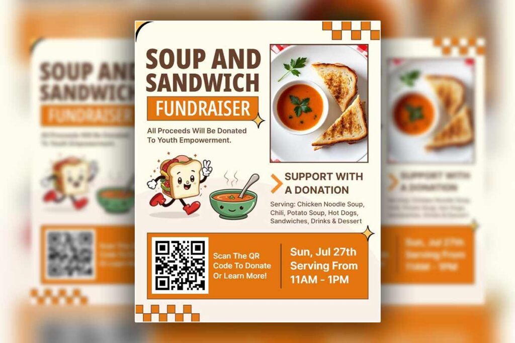 Illustrated Sandwich and Soup Fundraiser Promotion Flyer Template