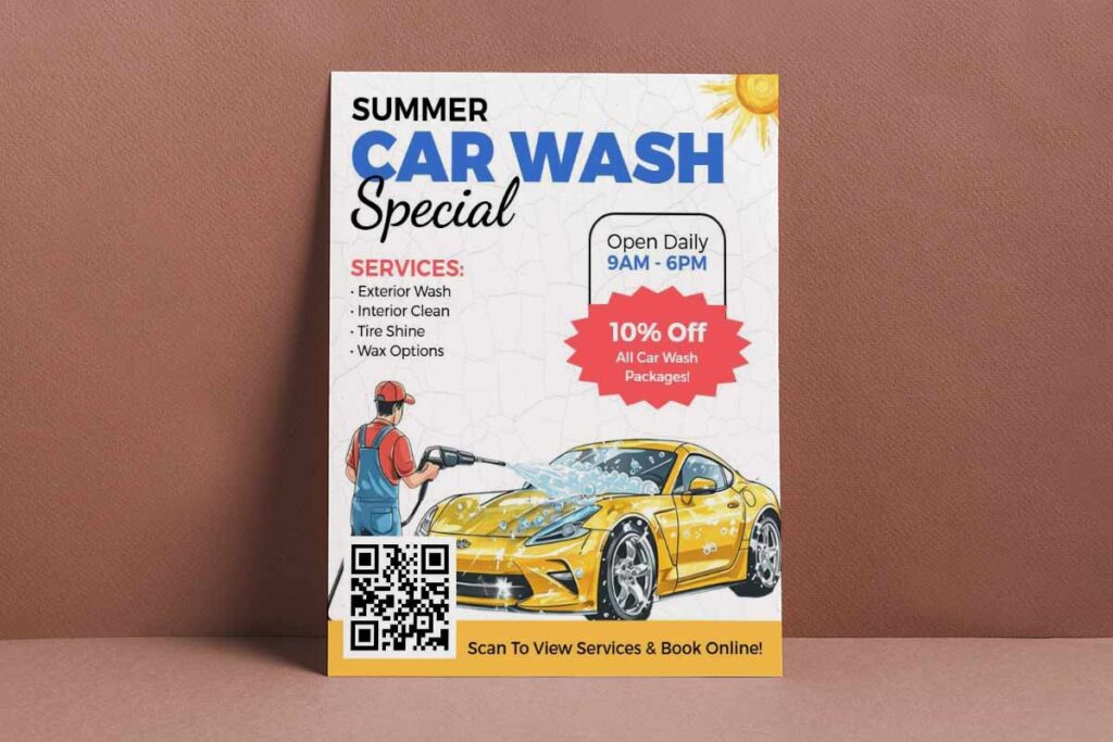 Illustrated Summer Car Wash Promotion Flyer Template