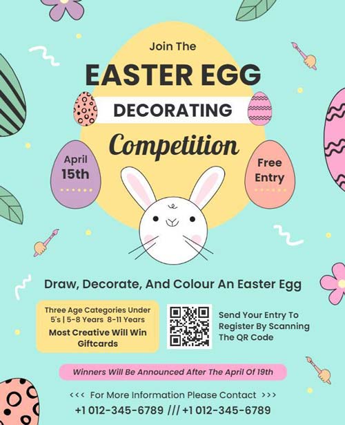 Illustration Easter Egg Competition Flyer Featuring Playful and Festive Design