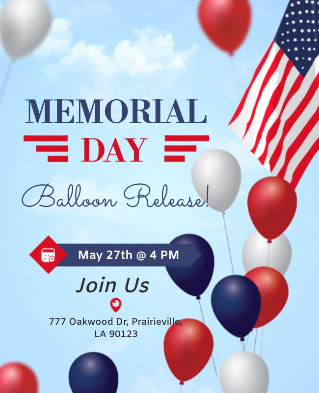 Memorial Day flyer with a clear call-to-action, encouraging attendees to RSVP or join the event