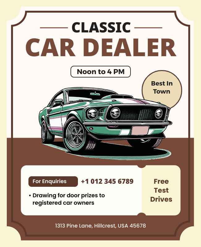 Infographic-style flyer detailing car dealership offers and features.