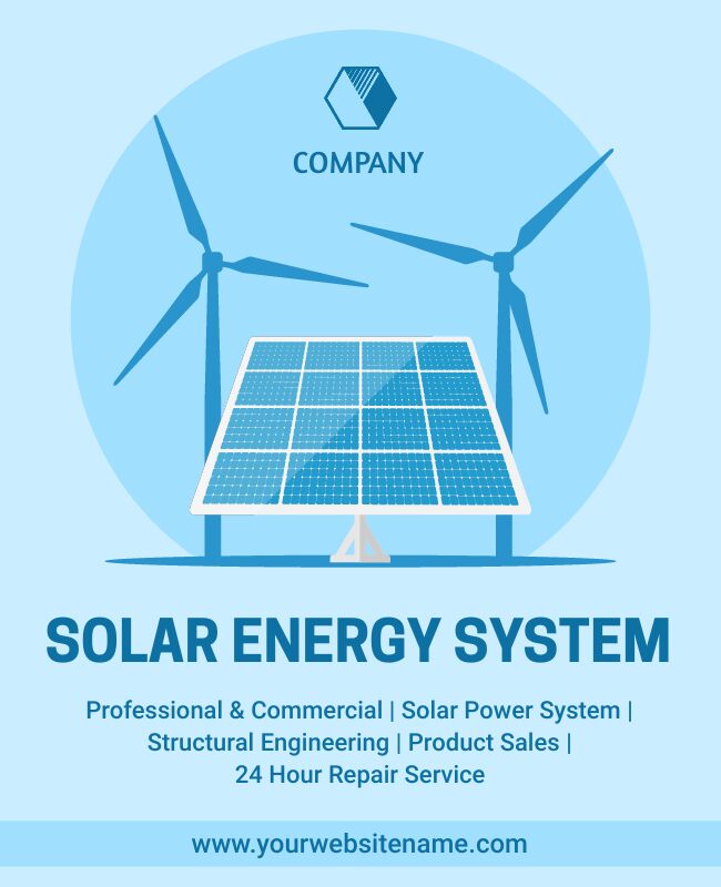 Solar energy system flyer with informative infographic layout.