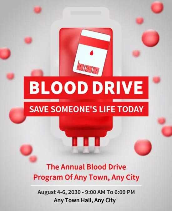 Informative Blood Donation Event Flyer Featuring Key Event Details and Visuals