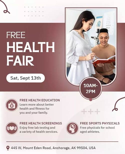 Detailed Flyer Highlighting Key Features And Benefits Of A Health Fair Event