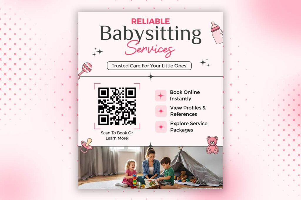 Instant Booking Babysitting Services QR Code Flyer Template