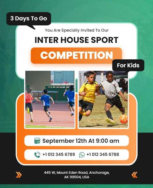 Inter-House Sports Competition for Kids Flyer Featuring Fun and Energetic Design