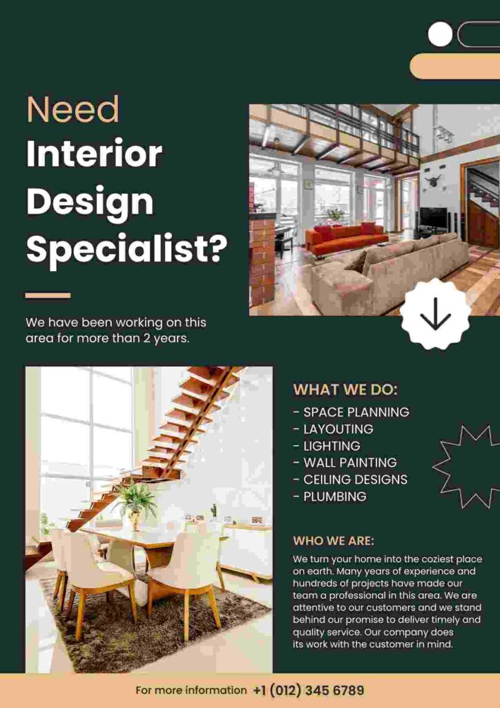 Green Theme Interior Design Specialist Flyer Template