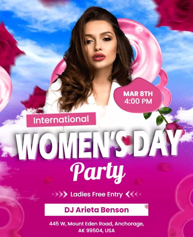 International Women's Day Party Flyer with Festive Design 