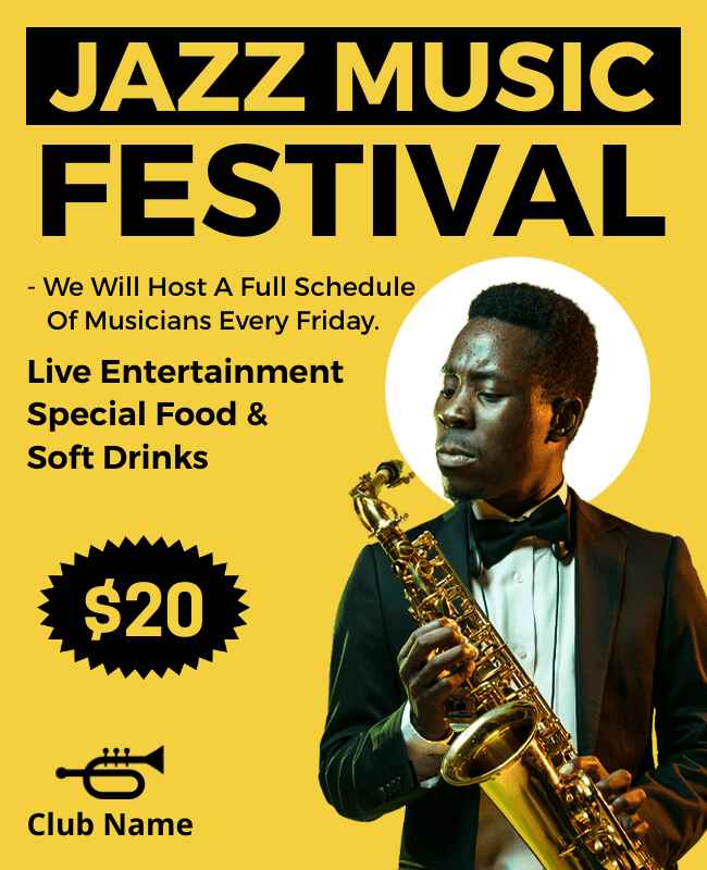 Yellow Theme Jazz Music Festival Event Flyer Template