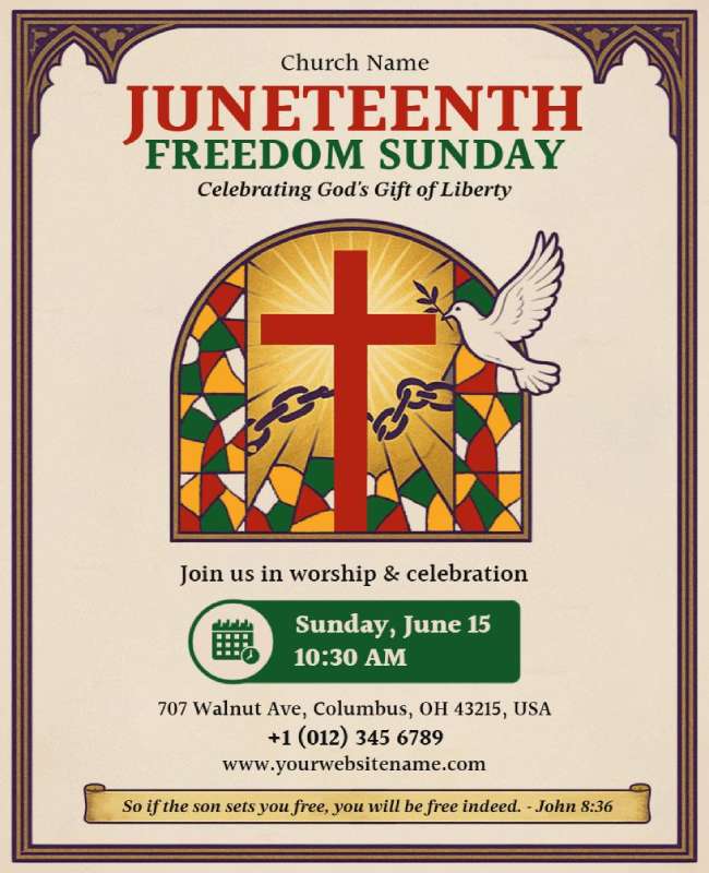 Juneteenth Freedom Sunday Church Service Flyer Template