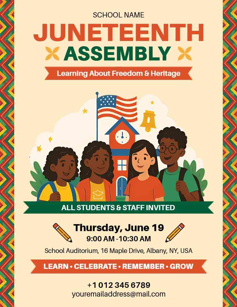 Juneteenth School Assembly Celebration Flyer Template