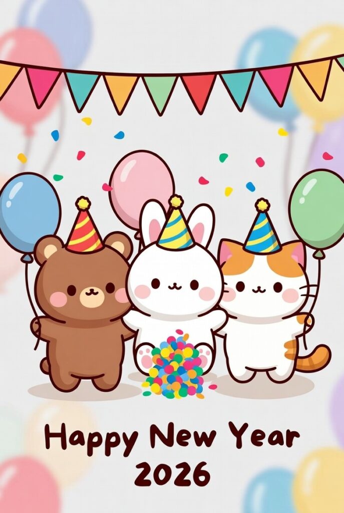 kawaii animal celebration scene