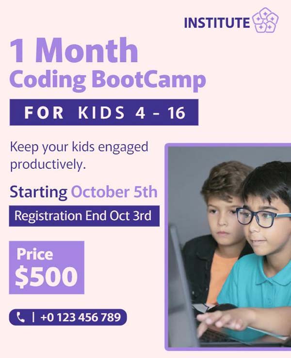 Kid Coding Bootcamp Flyer Featuring Fun and Engaging Design