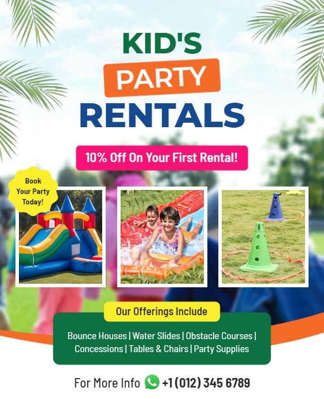 Colorful and Fun Kids Party Equipment Rentals Flyer Template