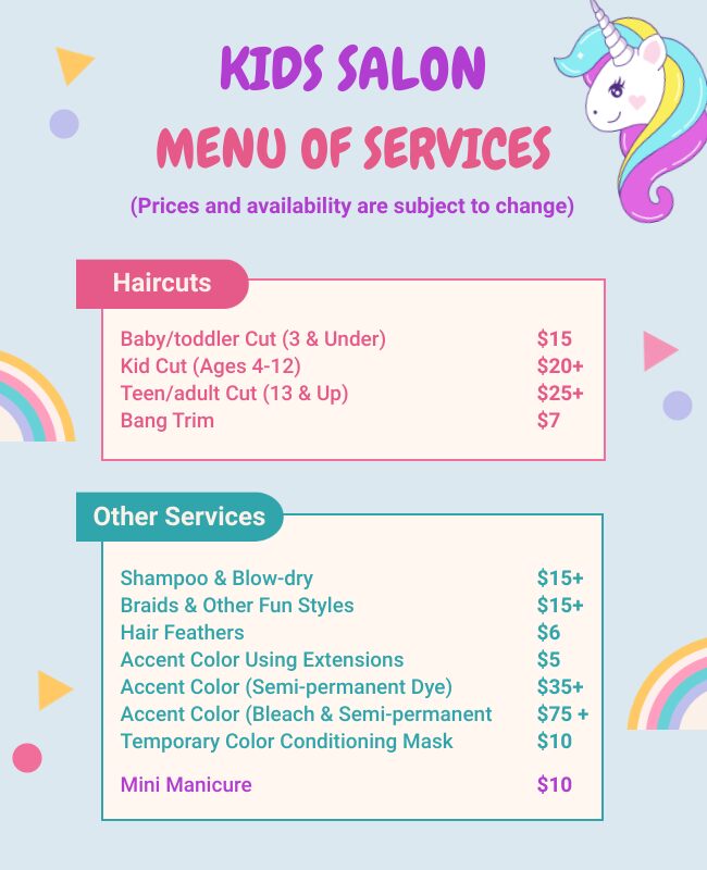 Kids Salon Price List Flyer Template