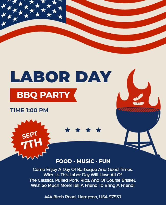 Labor Day Bbq Party Celebration Flyer Template
