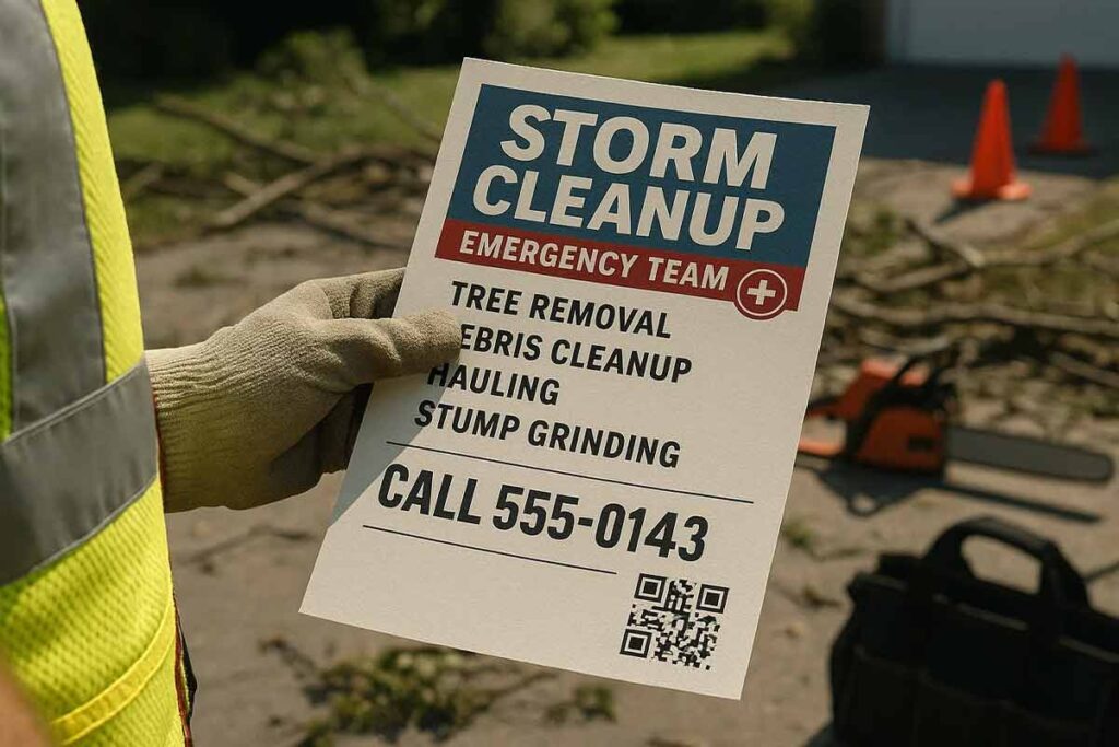 Lawn care emergency flyers for storm cleanup services