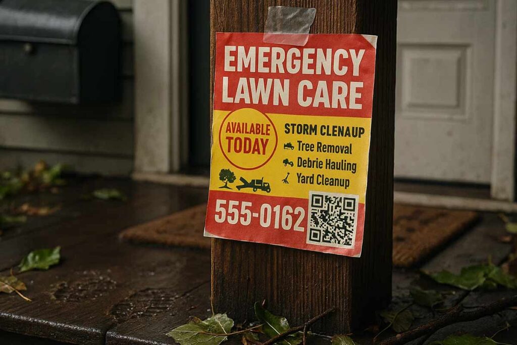 Emergency lawncare flyer with QR code