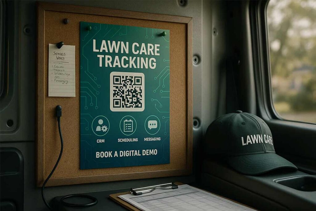 Lawn care tracking flyer with QR code