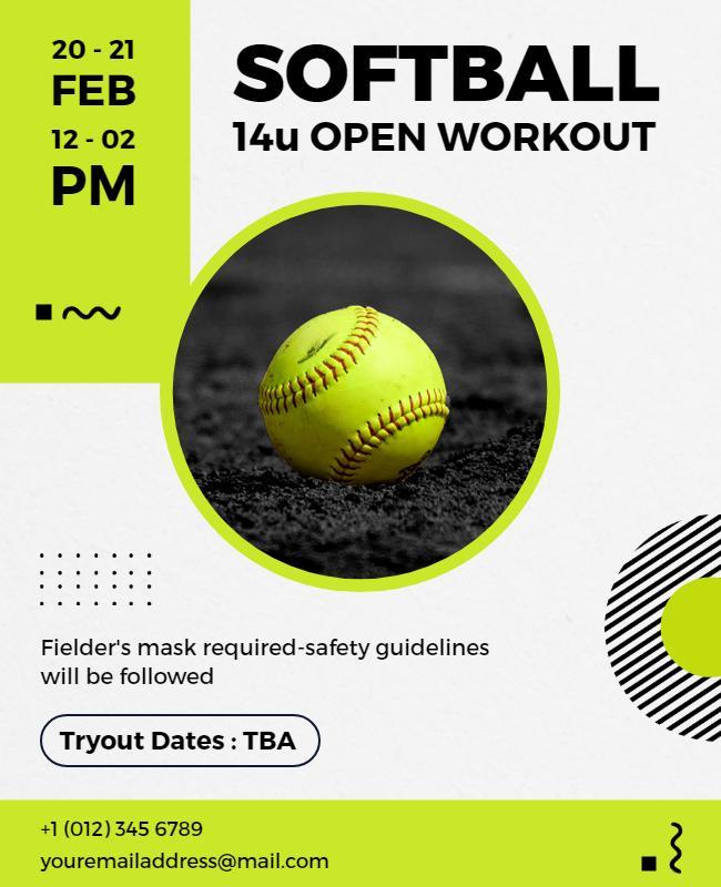 Little League Youth Softball 14U Open Workout Event Flyer