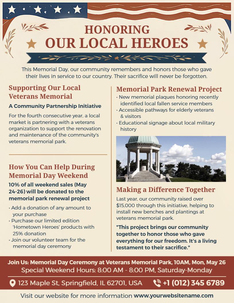 local business veterans support memorial day flyer template