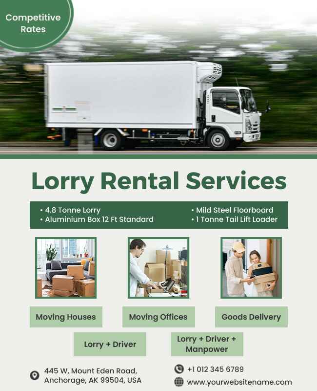 Light Green Lorry and Driver Rental Service Flyer Template