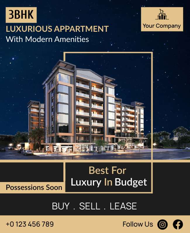 Luxurious apartment flyer highlighting upscale amenities and modern design.