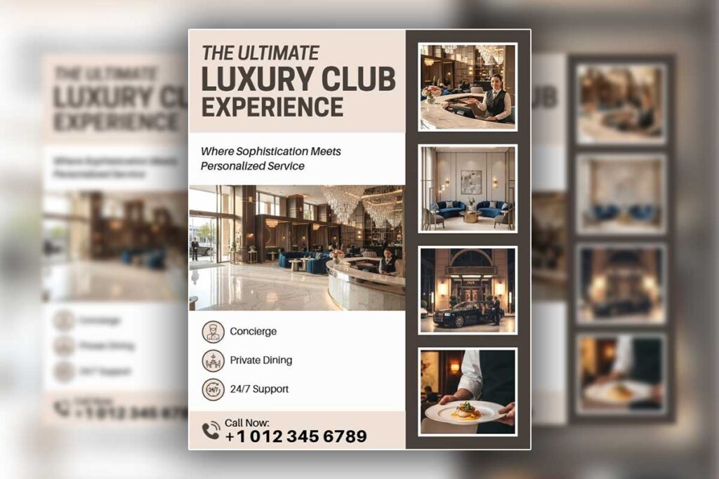 Luxury Club Experience with Dining and Concierge Services Flyer Template