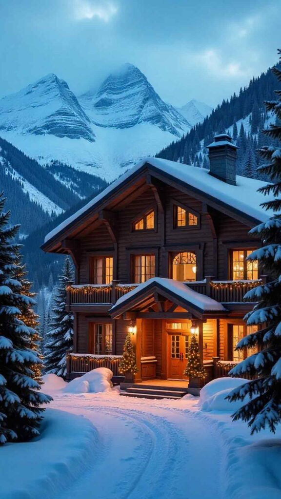 Luxury Winter Lodge Christmas Background