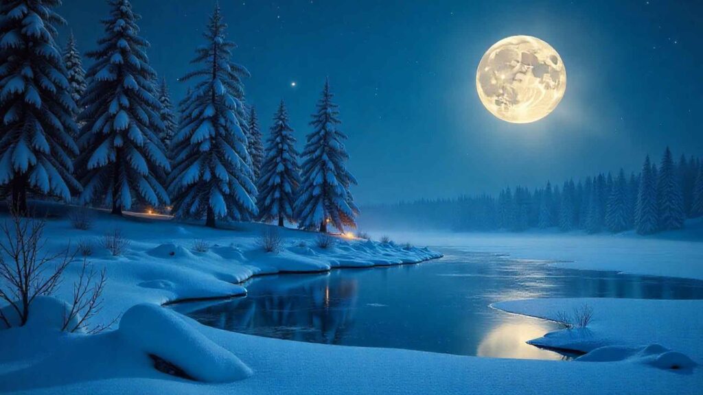 Magical Night Frozen Landscape Wallpaper