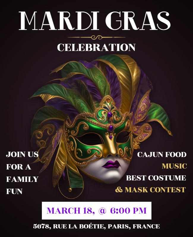 Festive Flyer for Mardi Gras Celebration Business Event