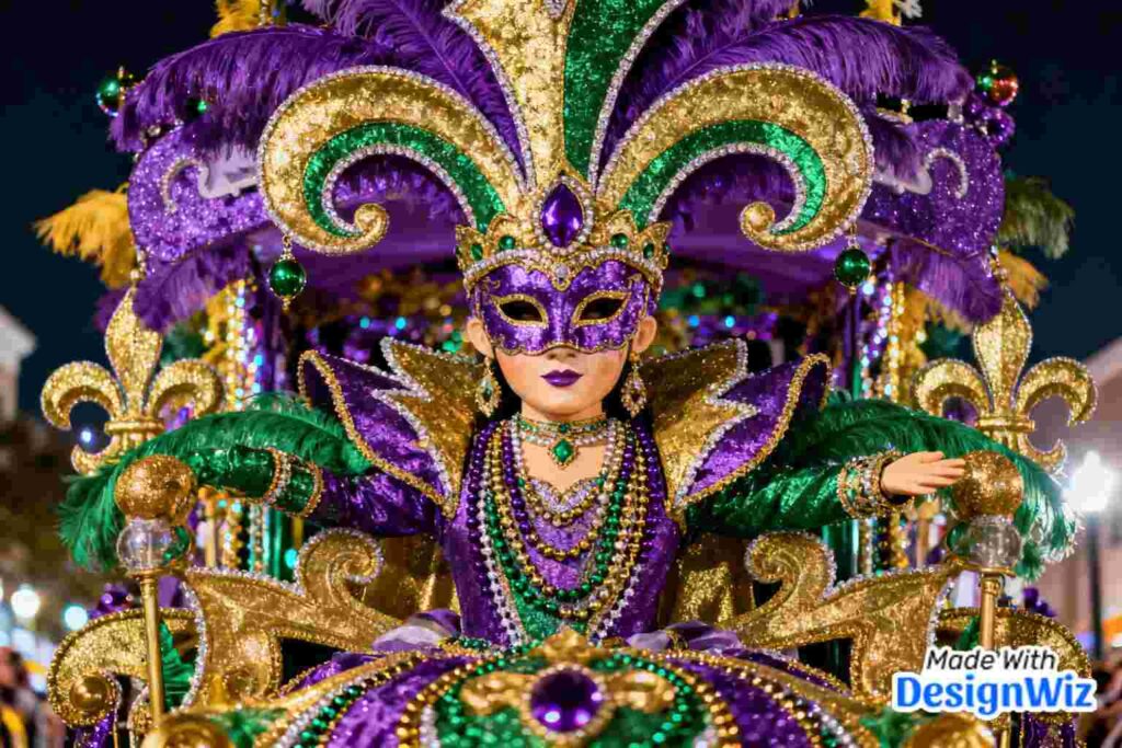 mardi gras image with elaborate parade float decorated