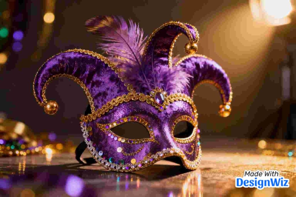 mardi gras image with feathered jester mask