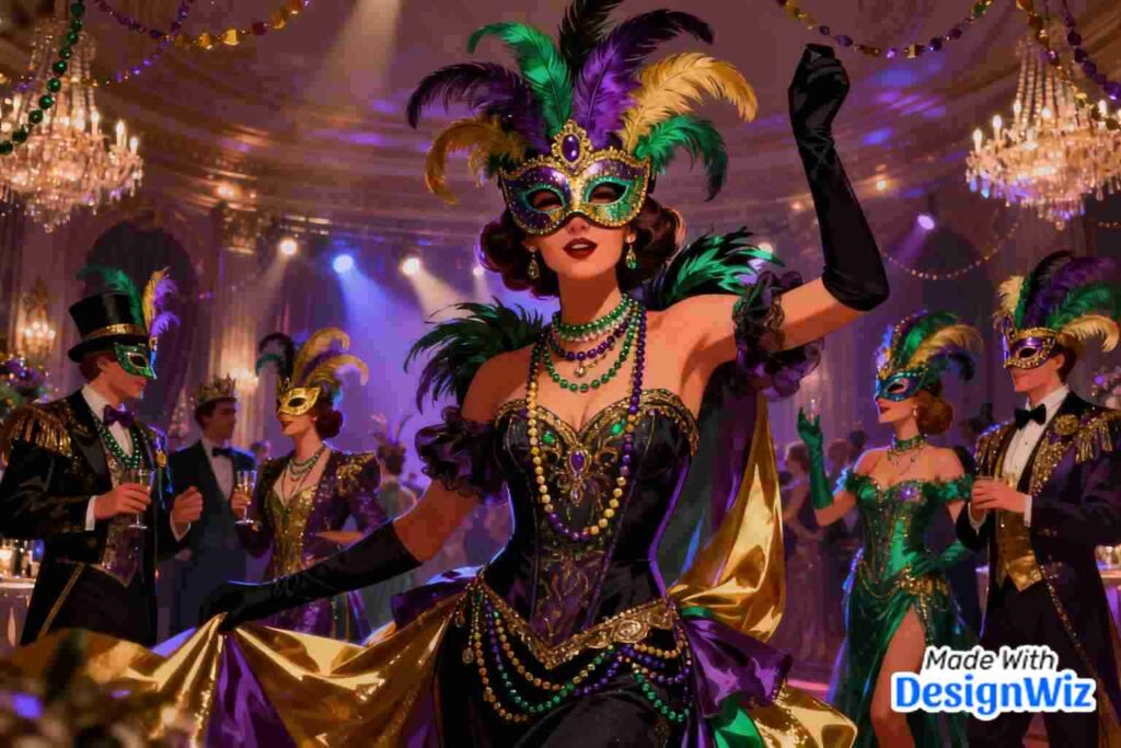 mardi gras image with formal masquerade ball