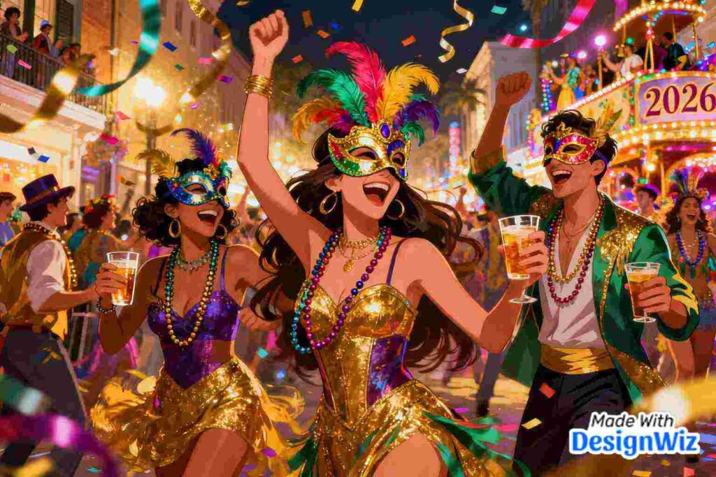 mardi gras image with taditional fat tuesday celebration scene