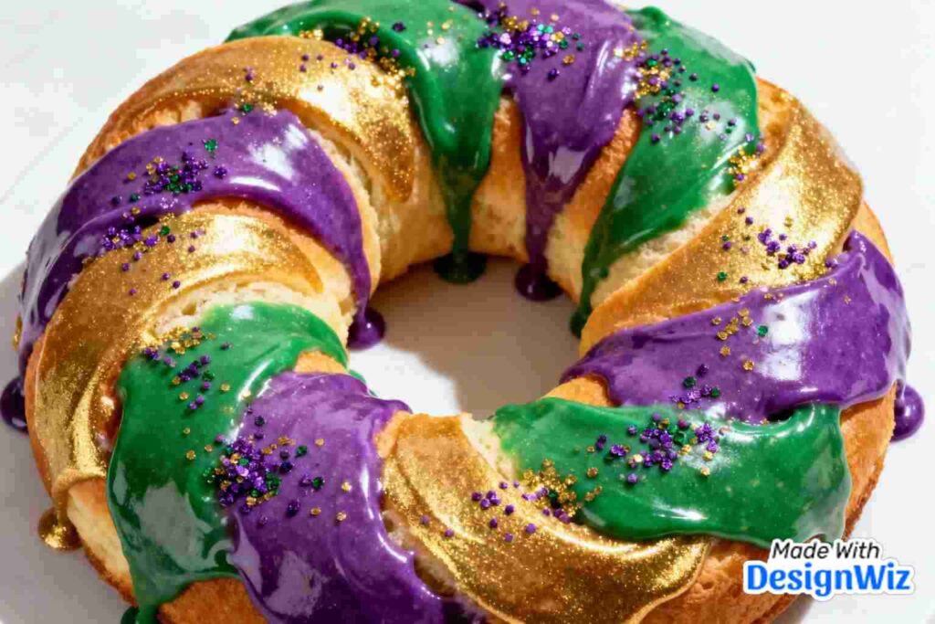 mardi gras king cake image with vibrant color icing