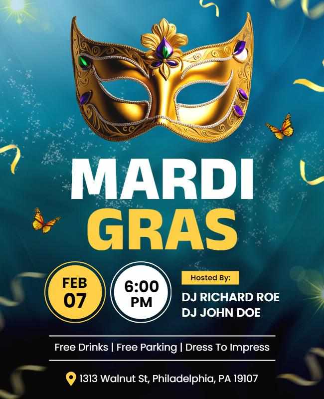 Elegant Flyer for Mardi Gras Masquerade Mask Event