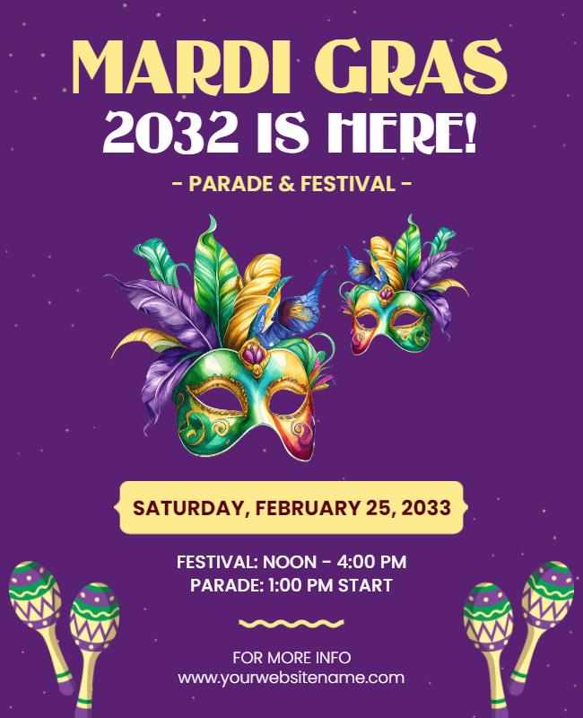 Colorful Flyer for Mardi Gras Parade and Festival