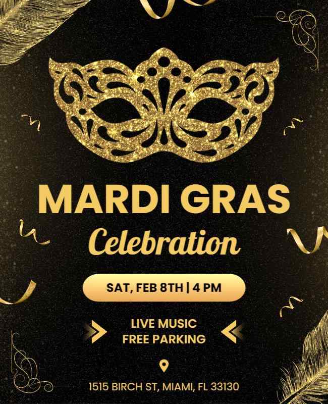 Elegant Masquerade Ball Flyer for Mardi Gras Celebration Event