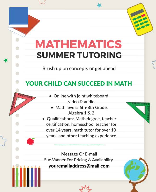 A Tutorial Flyer promoting academic tutoring with key details