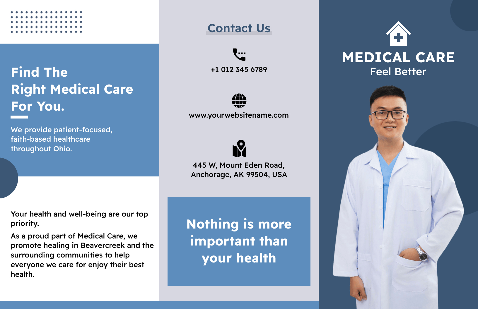 Medical Care Trifold Brochure Template