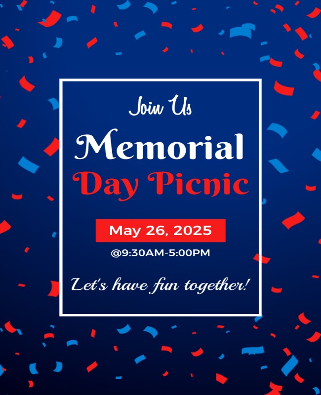 Vibrant Memorial Day flyer featuring picnic celebration