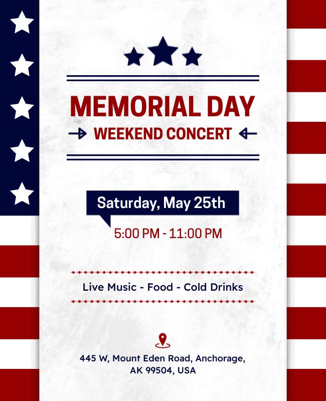 Clean, balanced Memorial Day flyer design with patriotic colors