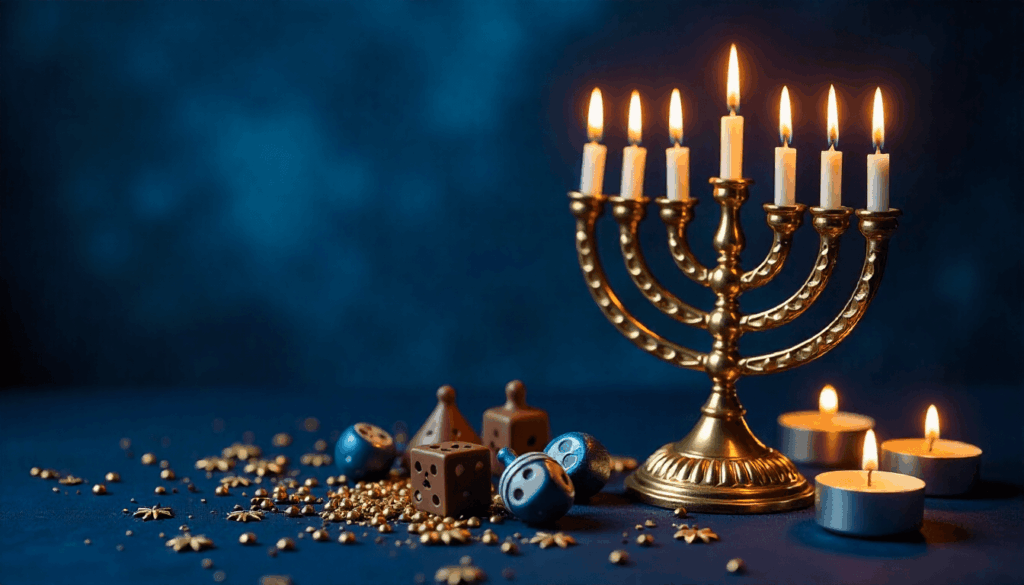 menorah and dreidels still life